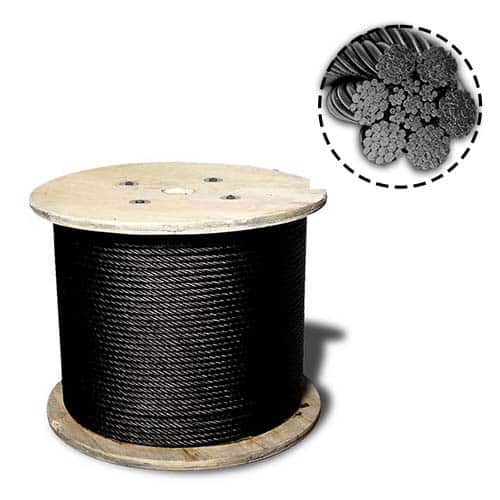 Detalle de la estructura del cable de acero negro alma de acero tipo boa 6x19