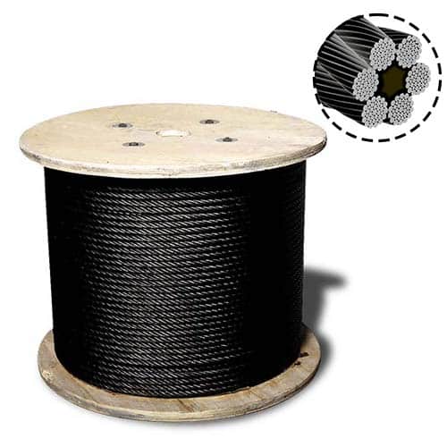 Detalle de la estructura del cable de acero negro alama de fibra superflex 6x36